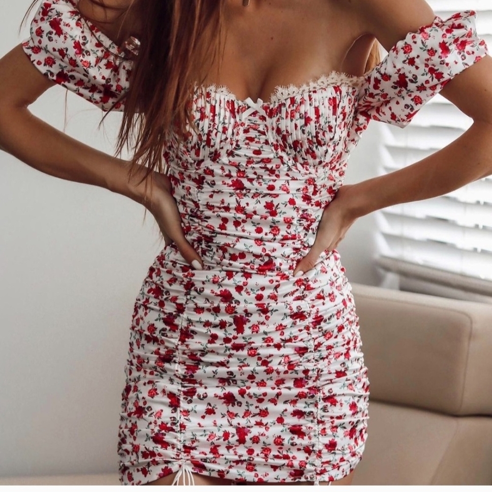 Reformation Red and White Floral Mini Dress